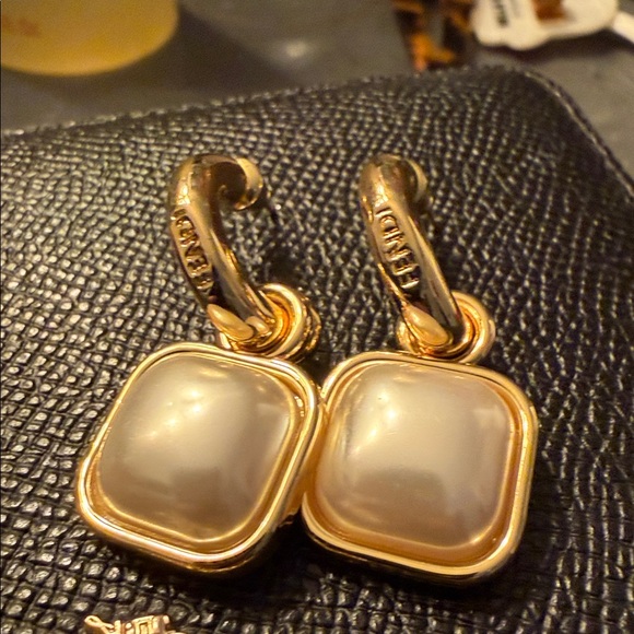Fendi Gold and White Square Earrings - Picture 1 of 9